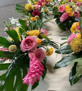 Conditioning and arranging the floral centerpieces. Photos courtesy of Mary Scheaffer.